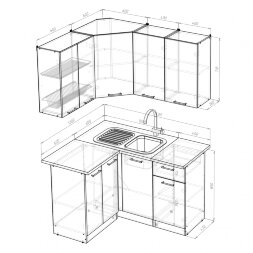 Кухонный гарнитур Инна прайм, 120х140 см