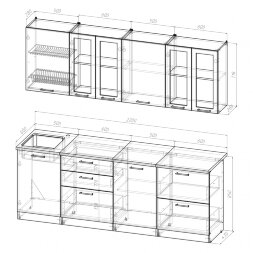 Кухонный гарнитур Лоретта компакт, 220 см