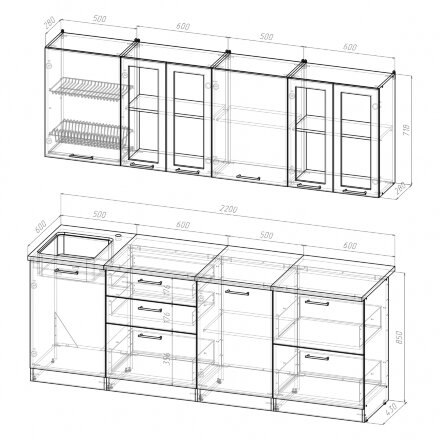 Кухонный гарнитур Лоретта компакт, 220 см 